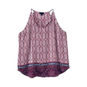 The Limited | Red Purple Geometric Print Sleeveless Halter Blouse, Large